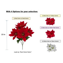 12 PCS 13" H Real Velvet Artificial Poinsettia Bush Pick (@ 5 flower heads) for Christmas DIY Decoration: Shop Home Decor Floral Vase Pot Arrangement Premade Xmas Tree (Red color/ Gold centre)