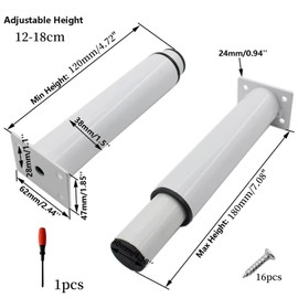 EURXLQ 4 Adjustable Furniture Feet, Table Legs, Metal Feet for Furniture, Furniture Feet Supports, Height Adjustable with Screws + Screwdriver for Furniture, Sofa, Cabinet, Bed, Bedside Table (White