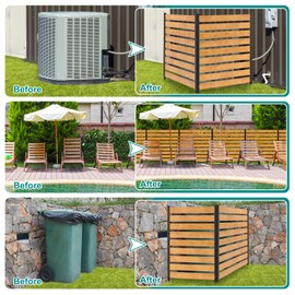 Air Conditioner Fence Outdoor Privacy Screens, 2 Panels 36" W x 44" H Wood Fence Panels Trash Can Fence with Metal Stakes, Pool Equipment Enclosure Fence for Outside