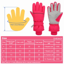 QKURT Kids Ski Gloves, Waterproof Winter Snow Gloves Windproof Anti-Slip Snowboard Gloves Children's Gloves Mittens for Boys and Girls 4-15 Years Old for Outdoor Sports