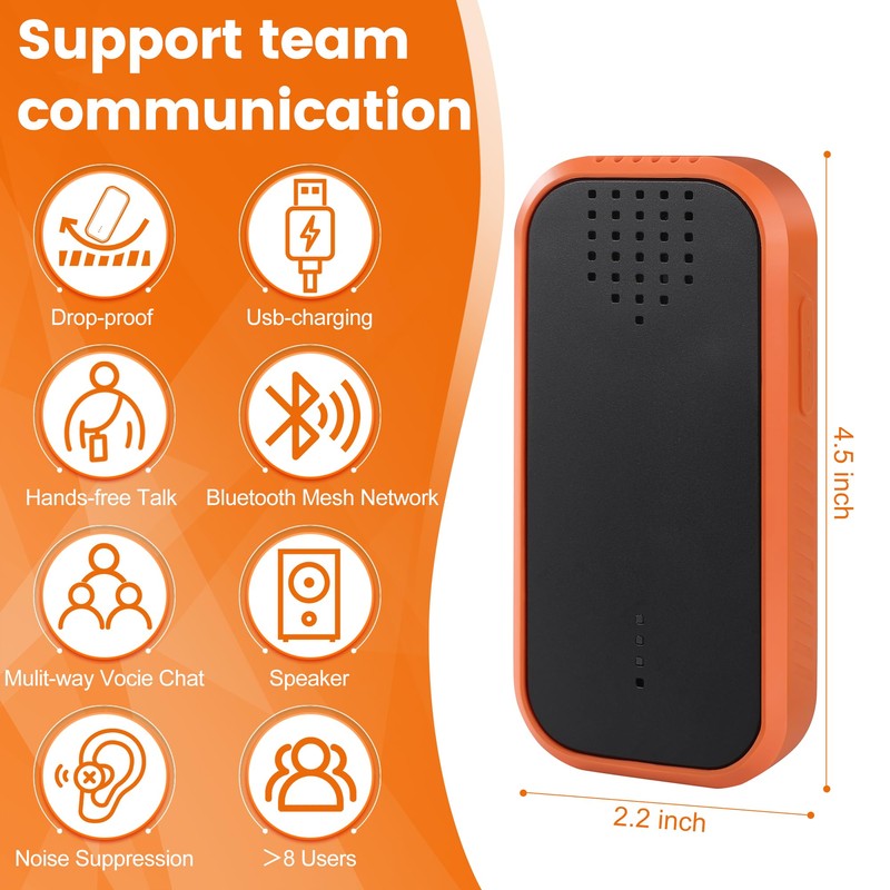 POBOVi Mesh Communicator Walkie Talkie, Group to Communicate Hands-Free While