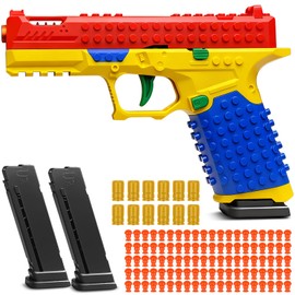 Building Block Toy Gun, Automatic Shell Ejecting Gun Soft Bullet Toy Pistol with DIY Building Brick Set, Shooting Games Education Model Gifts for Kids, Boys, Girls