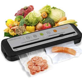 MEGAWISE 2025 Powerful Vacuum Sealer Machine | Compact Design | One-Touch Automatic | Seal in 10-20 Seconds | Dry, Moist, Wet, and Cold Modes | With 10 Vacuum Bags & Built-in Cutter (Grey)