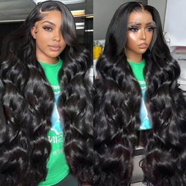 PINKEAGLE 30 Inch 13x6 Lace Front Wigs Human Hair 200% Density Body Wave HD Lace Front Wigs Human Hair Pre Plucked Glueless 13x6 Full Frontal Wig for Women Natural Black