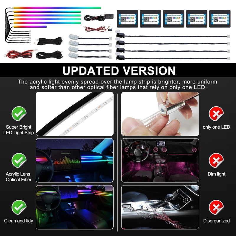 Dreamcolor Acrylic Interior Car LED Strip Light with Wireless APP,