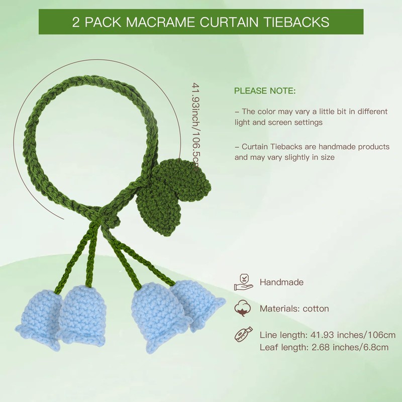 2 Pack Boho Handmade Flower Curtain Tiebacks Curtain Holdbacks -