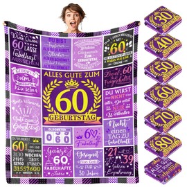 60th Birthday Gift for Women, Mum, Girls, Wife, Girlfriend, Sister, Friend, Colleague, Happy Birthday Decoration Throw Blanket, 150 x 130 cm