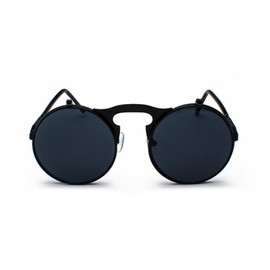 qinqilanqi-S Retro Metal Steampunk Flip-Up Sunglasses for Men and Women, Round Frame Sunglasses for Fashion, black/black