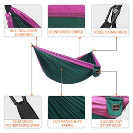 AnorTrek Camping Hammock, Super Lightweight Portable Parachute Hammock with Two Tree Straps Single or Double Nylon Travel Tree Hammocks