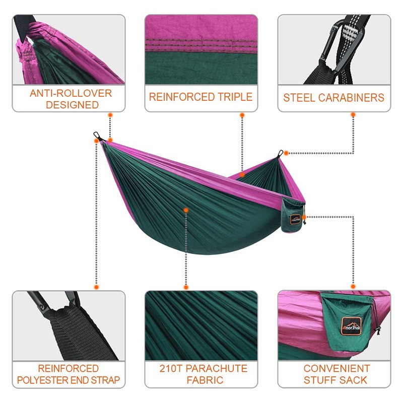 AnorTrek Camping Hammock, Super Lightweight Portable Parachute Hammock with Two