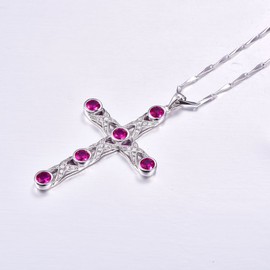 Merthus 925 Sterling Silver Infinity Love God Created Ruby CZ Cross Pendant Necklace Friendship Jewelry Mothers Day Gift