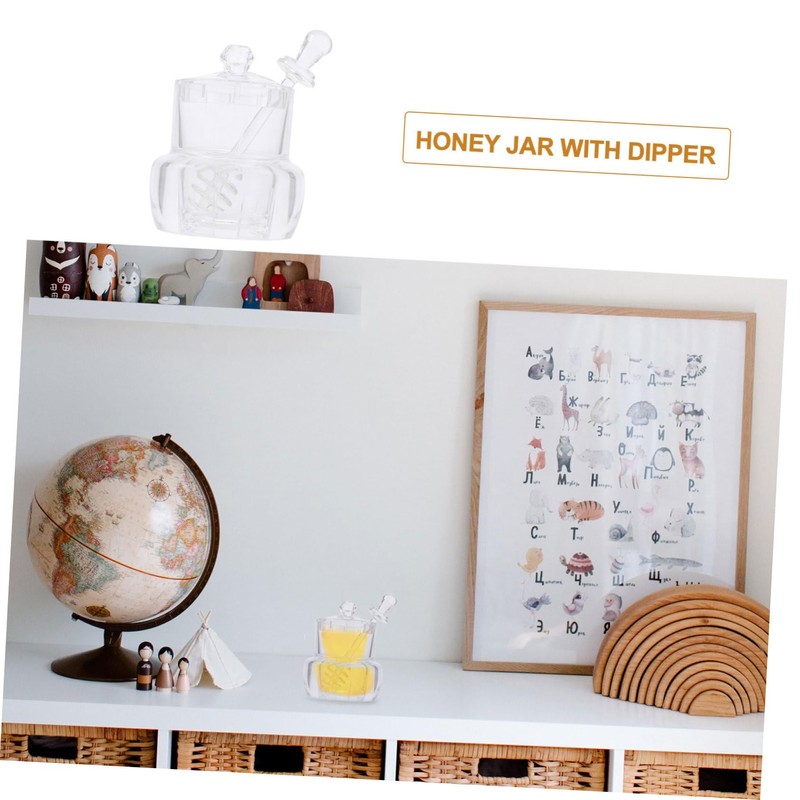 SHOWERORO 1set Acrylic Honey Pot Lid and Dipper Convenient Syrup