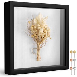 Califortree Califortree 8x8 Shadow Box Frame with Soft Linen Back - Push Pins Included, Memory Box Display Case for Flower, Tickets and 3D Items, Black