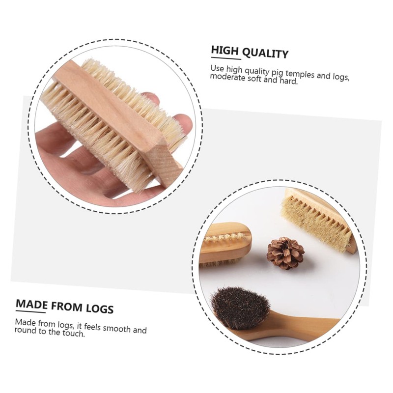 LALAFINA 3pcs Wooden Handwashing Brush Multi-Purpose Nail Brush Natural Pig