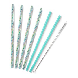 Swig Life Reusable Straws Rainbow + Aqua Tall Straw Set & Cleaning Brush, Each Straw is 10.25 inch Long (Fits Swig Life 20oz Tumblers, 22oz Tumblers, and 32oz Tumblers)