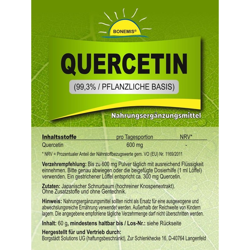 Quercetin, High Purity (99.3%, Plant-Based), Vegan, No Additives, with Dosing
