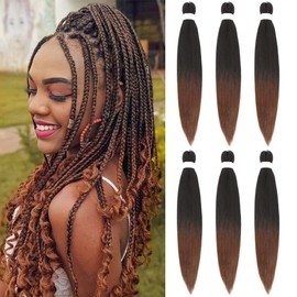 Ombre Braiding Hair Pre Stretched Ombre Brown Easy Twist Braids Yaki Texture Synthetic Braiding Hair 6 Pcs/Lot 26 Inches Hot Water Setting for Box Braids Hair Extensions(#T1b/30)