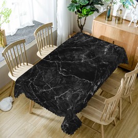 SIEDYCV Natural Black Grey Marble Tablecloth, 52x70 Inch Abstract Modern Luxury Black Marble Texture Rectangle Waterproof Fabric Table Cover for Kitchen Dining Room Indoor Outdoor Home Party Decor