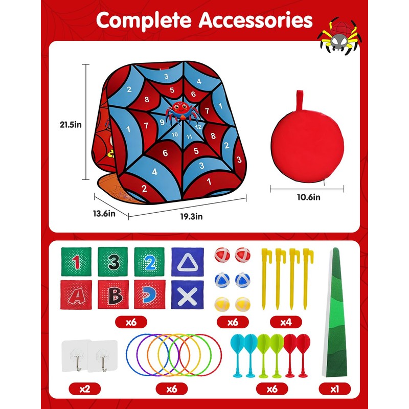 Spider Bean Bag Toss Game, 5-in-1 Cornhole Board Outdoor Toys