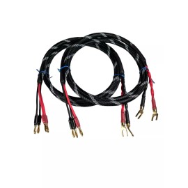 Canare 4S11 HIFI BiWire Speaker Cable Pair, Braided 2 Spade to 4 Banana, 6 Ft.