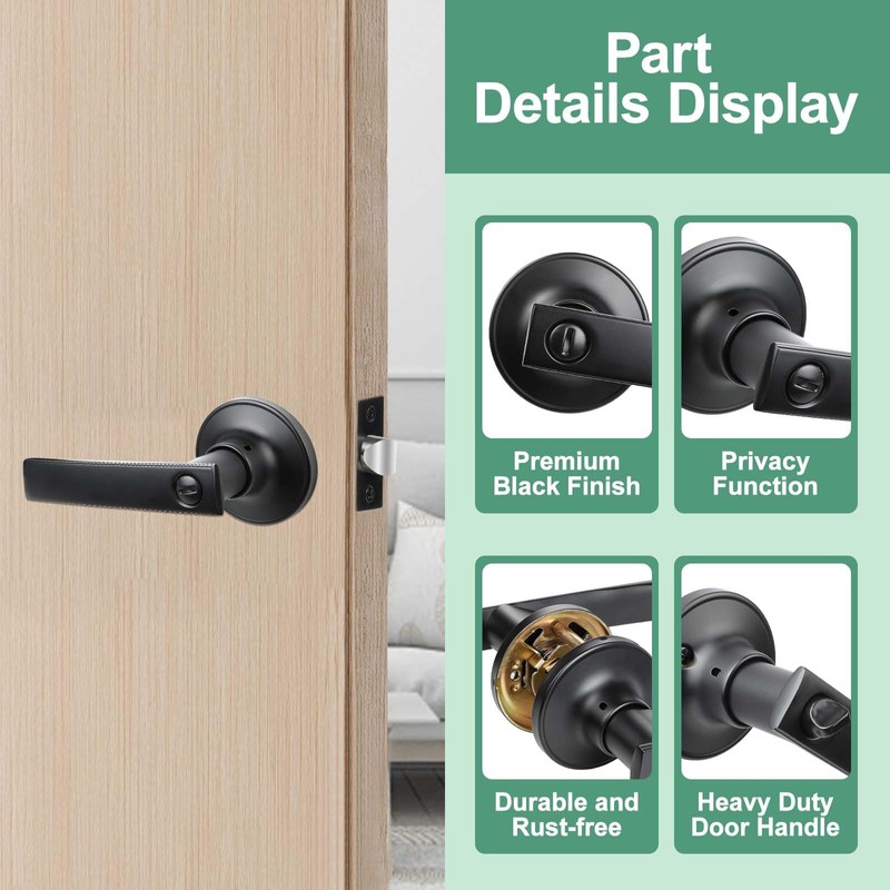 RAZCC AZCC Privacy Door Handles, 3 Pack Matte Black Door