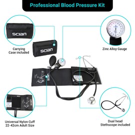 Scian Manual Blood Pressure Cuff with Dual Head Stethoscope, Aneroid Sphygmomanometer with Adult Cuff 22-42cm in Carrying Bag for Nurse Doctor Senior Home Use (Black)