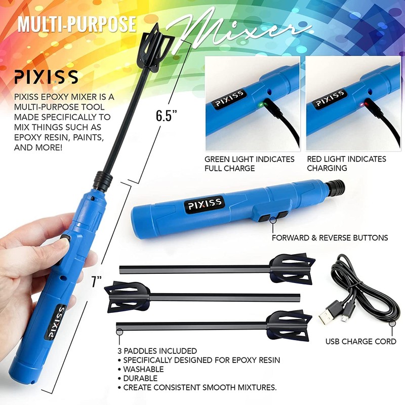 Pixiss Premium Resin Mixer, Handheld Rechargeable Epoxy Mixer Pro Grade,
