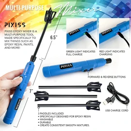 Pixiss Premium Resin Mixer, Handheld Rechargeable Epoxy Mixer Pro Grade, Stirrer for Resin, DIY Crafts Tumbler, Silicone Mixing - Includes 20 Cups, Bundle C (Medium)
