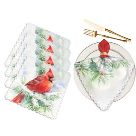 Winter Christmas Cloth Napkins Dinner Table Napkin Watercolor Bird Cardinal Pine Tree Washable Reusable Napkins Set of 4 for Kitchen Home Holiday Party Wedding 18 x 18 inch
