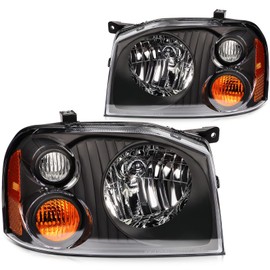 LBRST Headlight Assembly Fit with 2001-2004 Nissan Frontier XE Black Chrome Housing Clear Lens Amber NI2502131 NI2503131