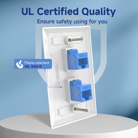 VCE 2-Port Ethernet Wall Plate (UL-Listed), CAT6 Wall Plate and Jack, RJ45 Keystone Wall Outlet with Single Gang Low Voltage Mounting Bracket, Blue 2-Pack