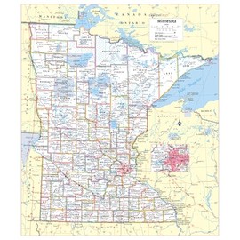 Cool Owl Maps Minnesota State Wall Map Poster Rolled 24"Wx28"H (Laminated)