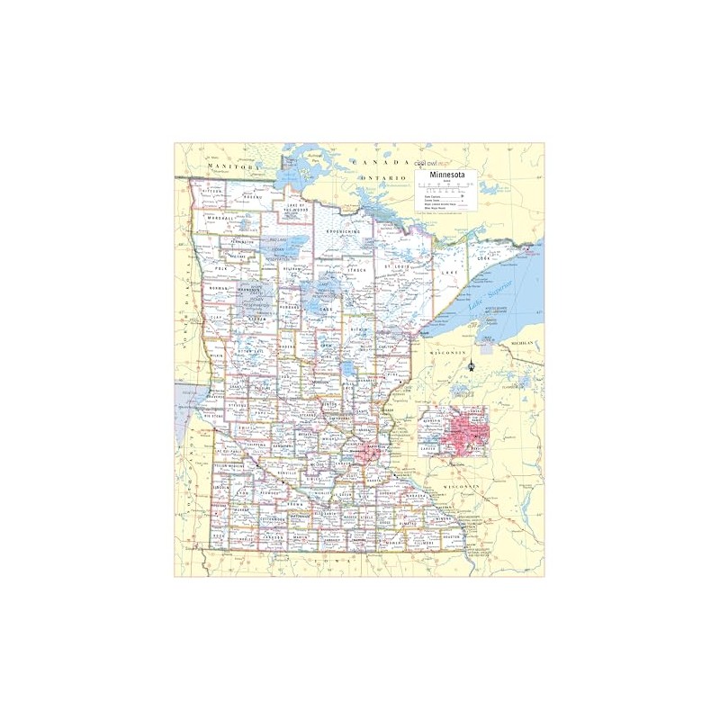 Cool Owl Maps Minnesota State Wall Map Poster Rolled 24"Wx28"H