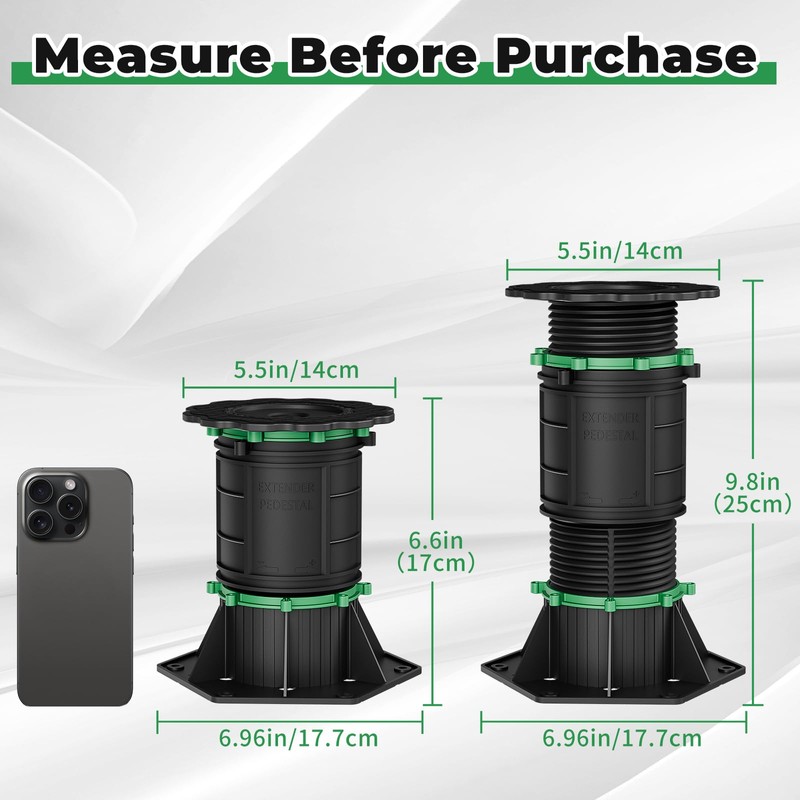 4 Pack Adjustable Bed Support Legs - 6.6"-9.8" Height Frame