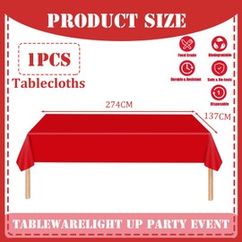 137x274cm Red Plastic Table Cloth Table Cover,Large Red Party Disposable Table Cloths Christmas Tablecover Table Decorations,Red Tablecloth Party for Xmas,Picnic,Dining,Kids Birthday Tablecloths
