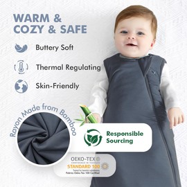HAPIU Rayon Made from Bamboo Winter Baby Sleep Sack 2.5 TOG, 2-Way Zipper YKK, Warm Quilted Wearable Blanket Baby Infant Toddler, 0-6 Months,Charcoal