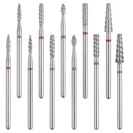 siyuwuro 11Pcs Spiral Nail Drill Bit Set Tungsten Steel Nail Bits for Nail Drill Machine, Manicure Pedicure Tool for Nail Prep Cuticle Removal Bits for Acrylic Gel Nails Nail Art Salon Home Use