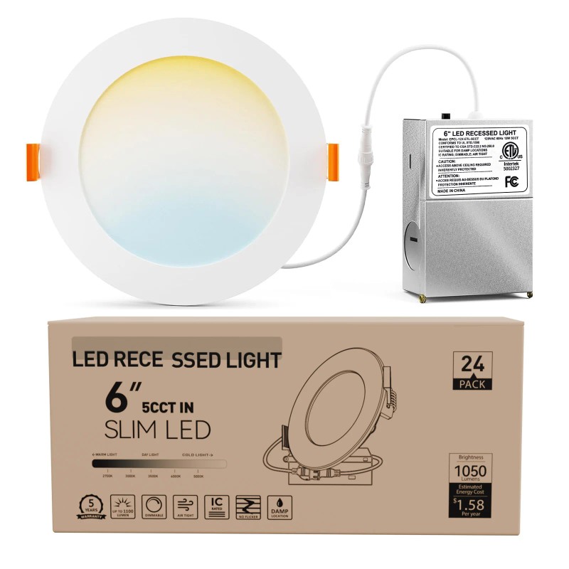 12-Pack Ultra-Thin 6 Inch 5CCT LED Recessed Ceiling Light Dimmable