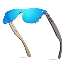 KITHDIA C5029 Wooden Sunglasses for Men and Women, Polarised Sunglasses with Wooden Arms, UV400 Protection, Blue/Grey Wood