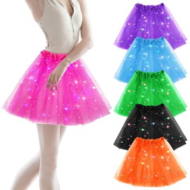 Brikoli 6Pcs LED Tulle Tutu Skirt Light up Skirt Tutus,Women's Elastic Layered Ballet Dance Festival Skirt for Cosplay Costumes