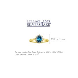 Silvershake Petite 7X5mm Genuine Oval Shape London Blue Topaz 18K Yellow Gold Plated 925 Sterling Silver Flower Cluster Engagement Ring December Gemstone Birthstone Size 7