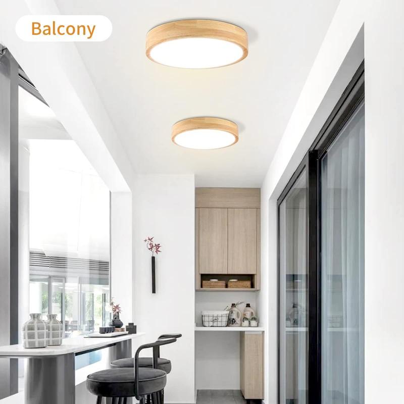 Led Ceiling Light Flush Mount: 12 Inch 24W Wood Bedroom
