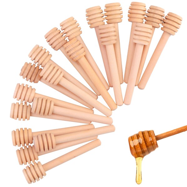 Wooden Honey Spoon Kit 20PCS Wood Honey Mixing Stirrer Sticks 8CM Small Honey Dispenser Dippers Stick Tool Set for Mom Wife Family Home Office Kitchen Wedding Party Honey Jar Dispensing Daily Use