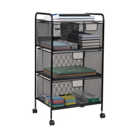 Mind Reader Cart with Drawers, Laundry Organizer, Utility Cart, Bathroom, Kitchen, Metal Mesh, 16"L x 11"W x 29"H, Black