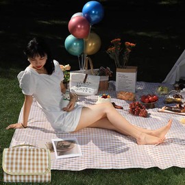 PUPOPIK Extra Large Beach Blanket Outdoor Picnic Blankets, Foldable Waterproof Sand Free Picnic Mat for Festival BBQ Park Grass Lawn Camping Hiking Travel Concerts (Brown, 80x80 in)