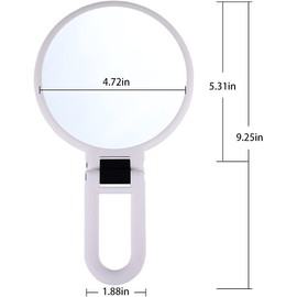 LOTIKO 1x 10x Magnifying Handheld Mirror,Travel Folding Hand Held Mirror,Double Sided Pedestal Magnification and True Image Makeup Mirror, Portable Vanity Cosmetic Mirror for Women （Pink）
