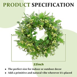 Green Eucalyptus Wreaths for Front Door,22 Inch Artificial Spring Summer Winter Wreath with Green Berries,Eucalyptus Leaves for Indoor Outdoor Wall Porch Festival Farmhouse Home Holiday Decor.