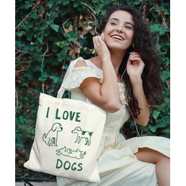 SZERE Dog Gifts Funny Canvas Tote Bag for Women, Dog Tote Bag, I Love Dogs, Dog Gifts Bag, Girls Tote Bag, Trendy Gifts for Women Teens Teen Girls, Christmas Gifts for Women, Reusable Shopping Bags
