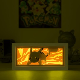 Unortha Anime LED Light Box, Manga Shadow Box Frame, Paper Cut, Table Lamp for Anime Enthusiasts, RGB Multi Color, Night Light for Room Decor, Unique Desk Decor (Pikachu)