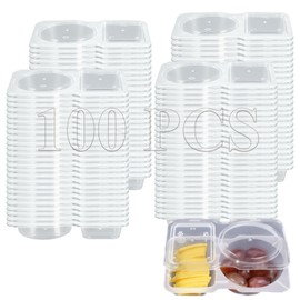 VirgoCCY 100 Pack Double Compartment Condiment Containers with Lids, 5 oz Reusable and Disposable Small Snack Container for Sauce, Dips, Meal Prep, Takeout, Microwavable, Leak-Proof.
